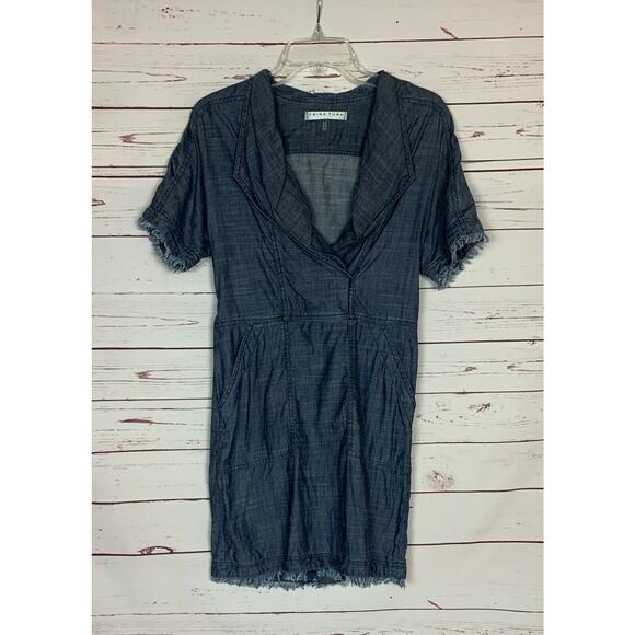 TRINA TURK Women's XS Extra Small Blue Denim Lyocell Linen Short Sleeve Dress - Picture 1 of 11